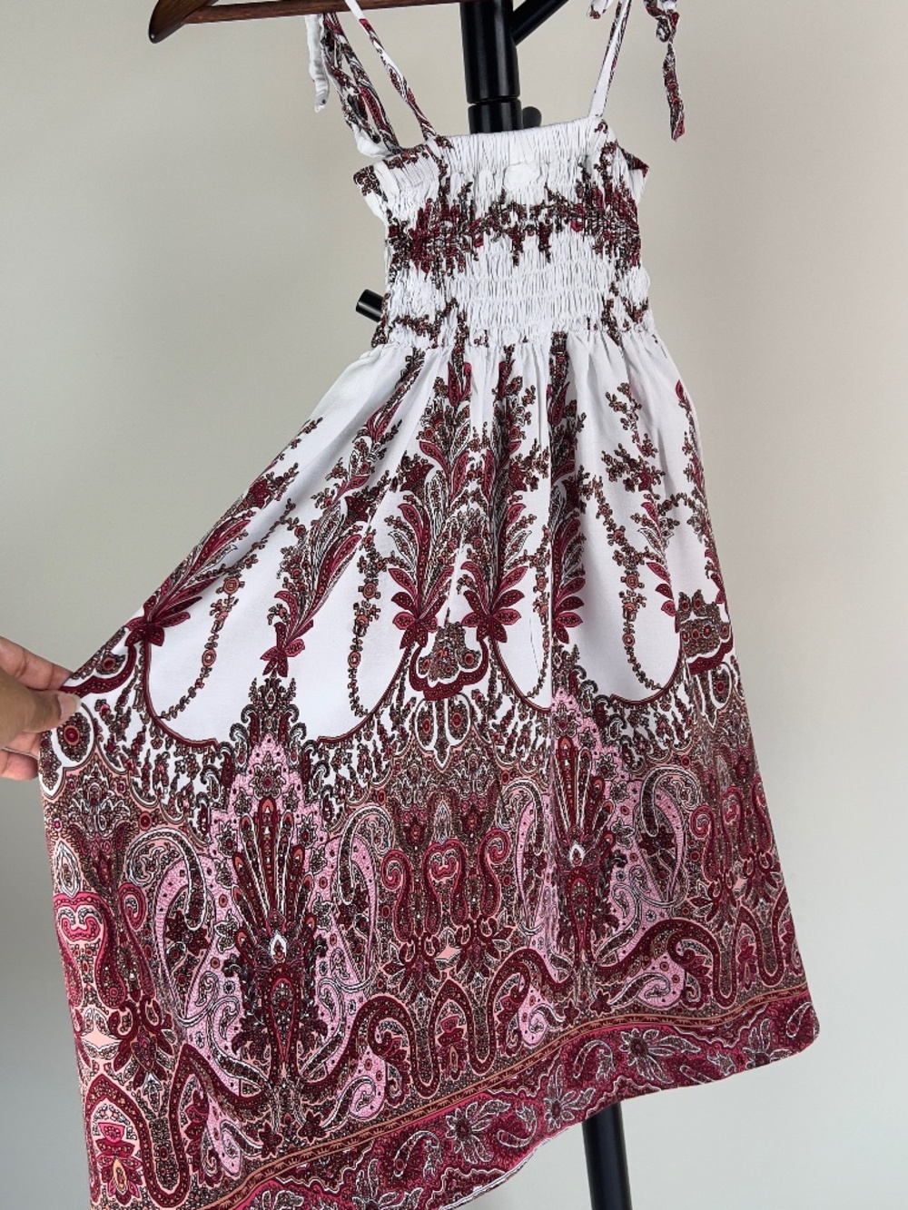 Tropiko Paisley Smocked Tie-Strap Summer Sundress Beach Coverup Small